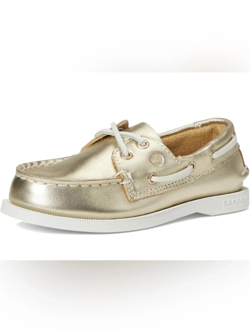 Sperry Kids Metallic Gold Boat Moccasins with White Soles